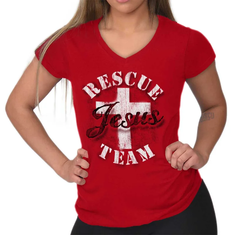 Embroidered Women T Shirt with Intricate DetailsRescue Team Junior Fit V-Neck T-Shirt