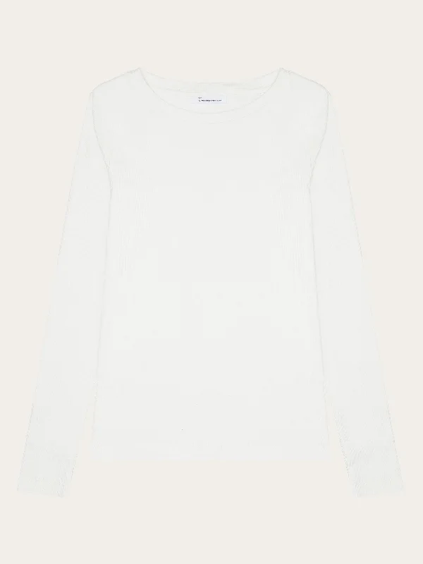 Crop Top Women T Shirt to Pair with High - Waisted BottomsRib Scoop neck long sleeved - Star White