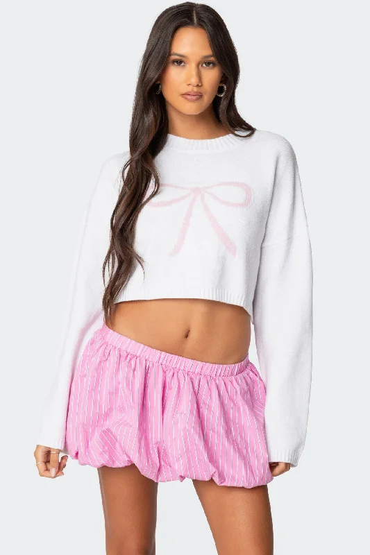 Cropped Women's Angora Blend Sweaters for a Trendy LookKnit Bow Cropped Sweater