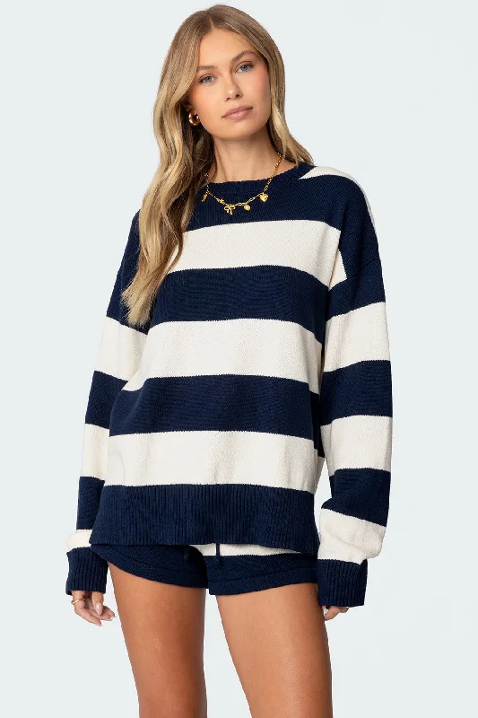 Sleeveless Women's Silk - Trimmed Sweaters for SummerRiley Oversized Striped Sweater