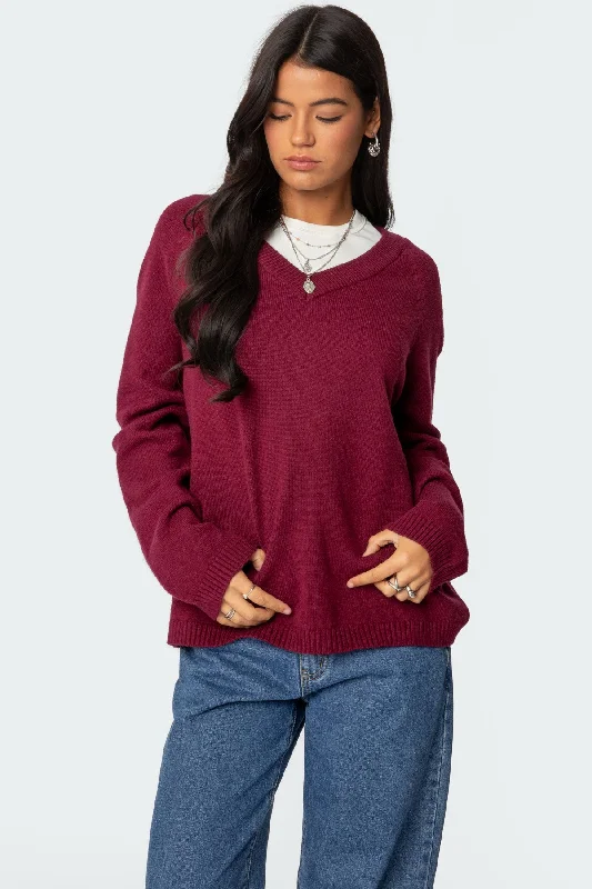 Cropped Women's Angora Blend Sweaters for a Trendy LookMartha Oversized V Neck Sweater