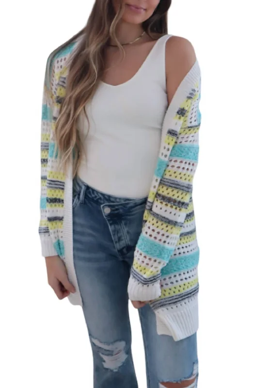 organic cotton women cardigan for an eco - friendly choiceSpring Fling Cardigan In Blue/yellow/white