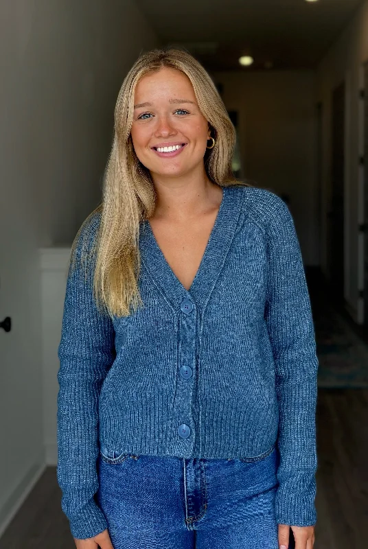 button down women cardigan with vintage buttonsBeckie Cardigan Blue Dusk