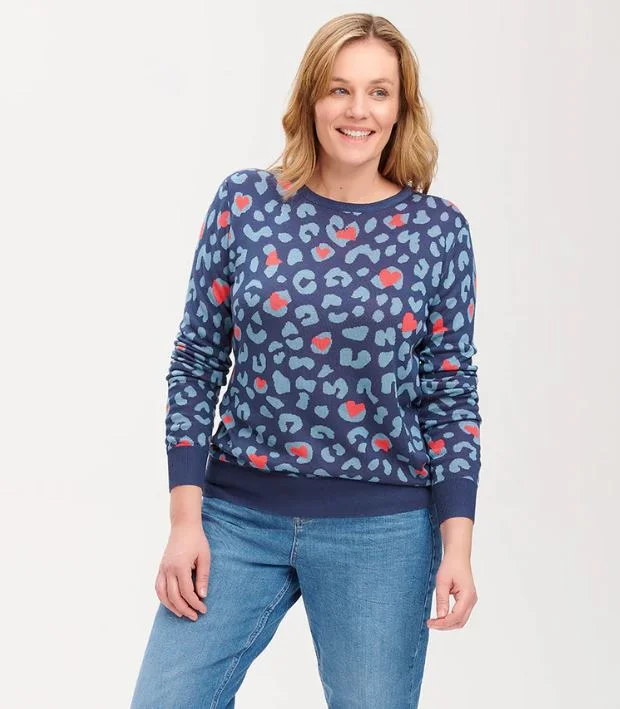 Cropped Women's Angora Blend Sweaters for a Trendy LookSugarhill  Dark Grey/Blue Heart Jumper