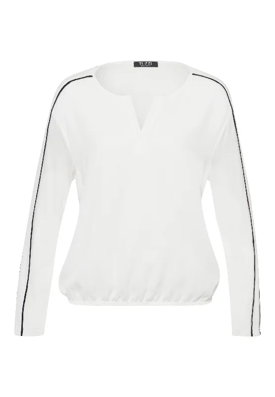 High - Low Hem Women's Cashmere - Blended SweatersTuzzi White TShirt With Black Accent