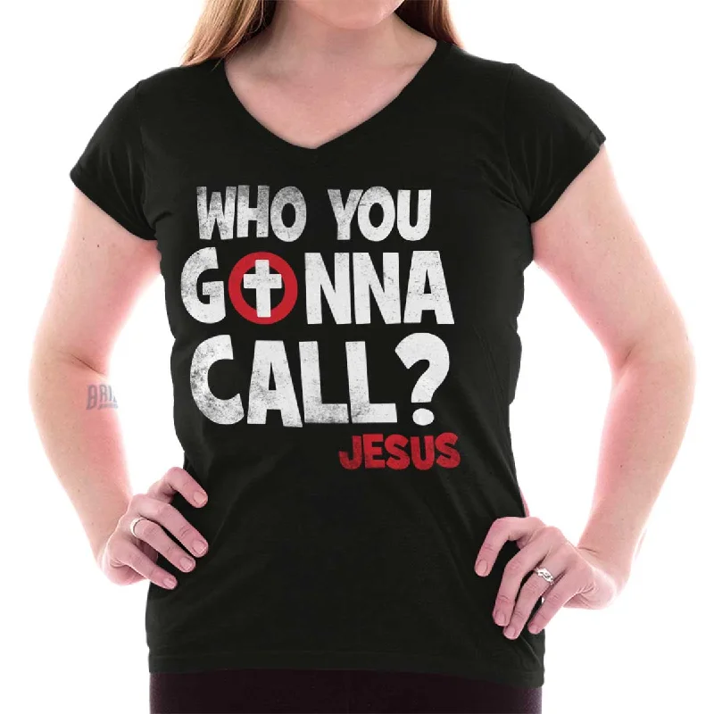 Crew Neck Women T Shirt with a Timeless DesignWho You Gonna Call Junior Fit V-Neck T-Shirt