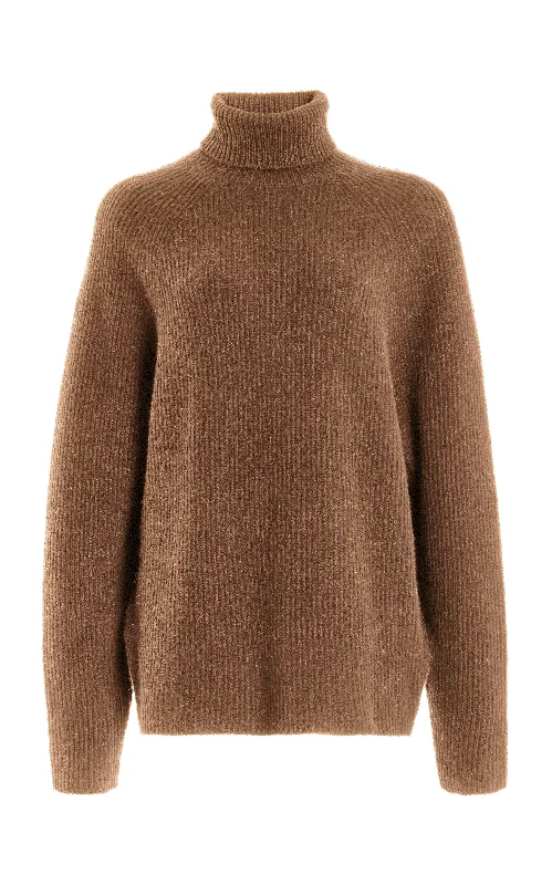 V - Neck Women's Ribbed Wool Sweaters for FallWigman Knit Turtleneck Sweater in Cognac Cashmere