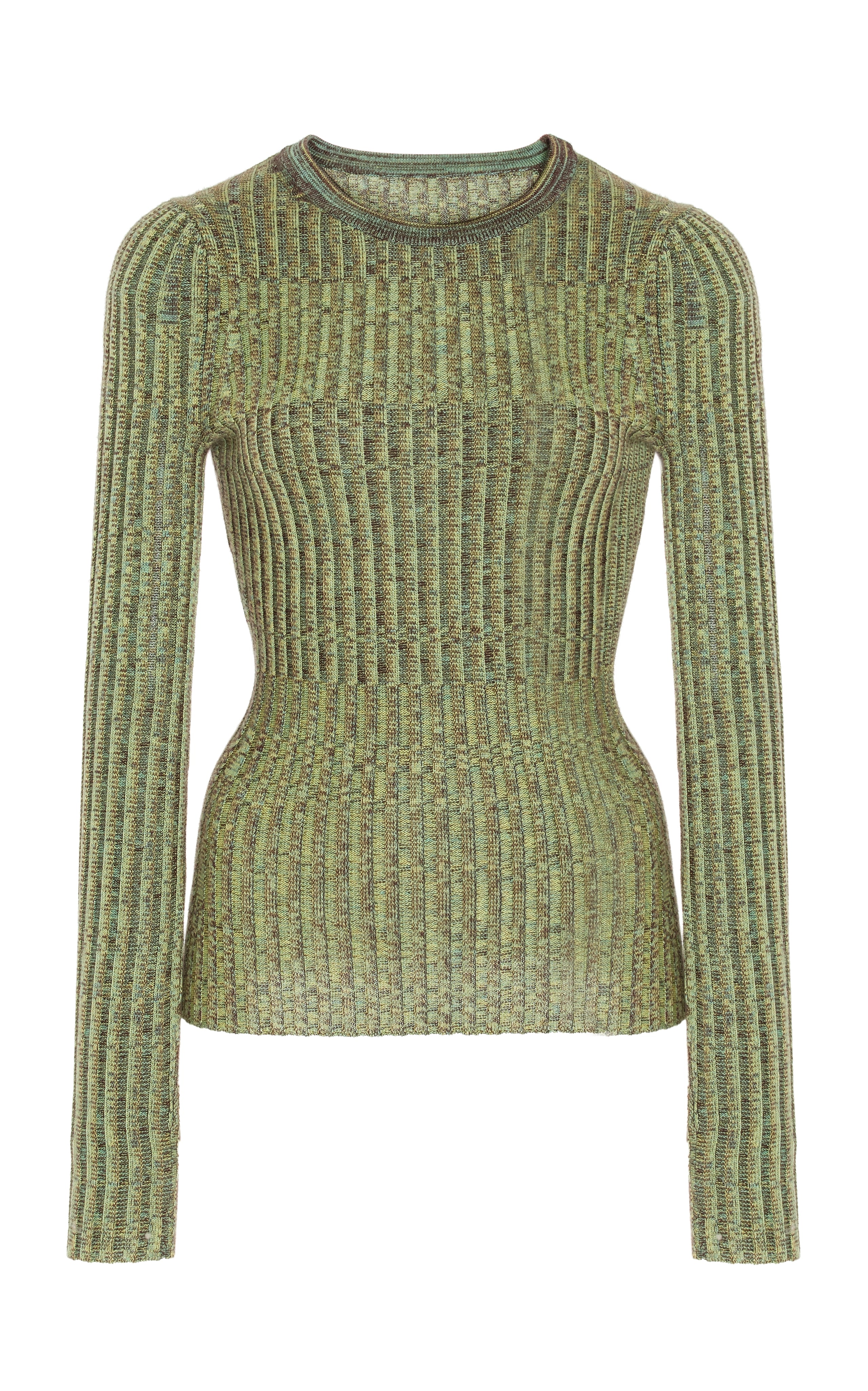 V - Neck Women's Ribbed Wool Sweaters for FallWillow Knit Sweater in Green Multi Cashmere Silk