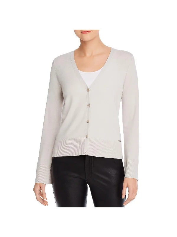 v neck women cardigan to elongate the necklineWomens Bell Sleeves V Neck Cardigan Sweater