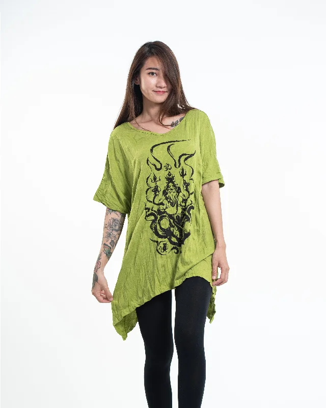 Organic Cotton Women T Shirt for Eco - Conscious WearersWomens Ganesh Chakra Loose V Neck T-Shirt in Lime