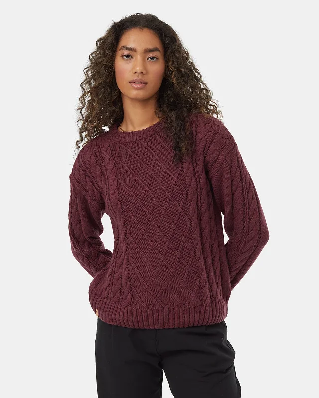 Button - Down Women's Shetland Wool Sweaters in Traditional PatternsHighline Wool Cable Crew