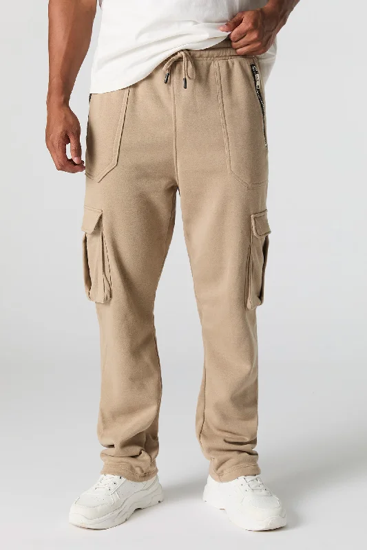 Regular Fit Women's Recycled Material Cargo Pants in Light Gray for an Eco - Friendly ChoiceFleece Open Bottom Cargo Jogger