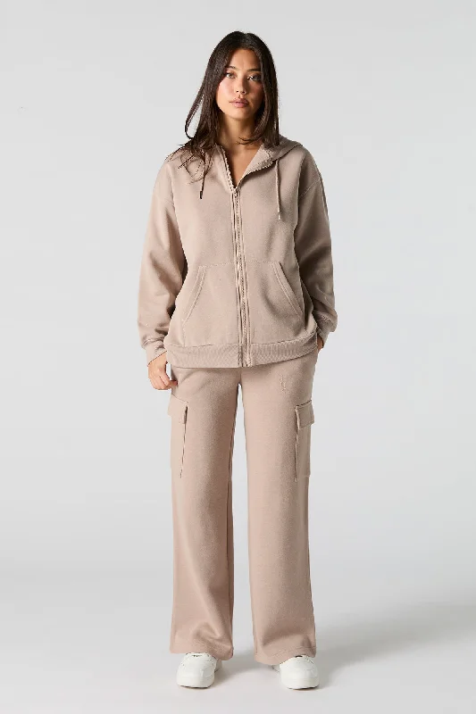 Regular Fit Women's Cargo Pants with Embroidered Details in Pink for a Unique and Stylish TouchFleece Wide Leg Cargo Sweatpant