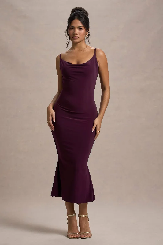 Empire Waist Women Dress to Accentuate the Bust and Conceal the WaistAddison | Port Cowl-Neck Open-Back Midi Dress With Lace