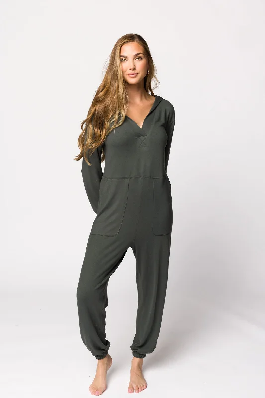 Women jumpsuits with abstract prints for an artistic and unique outfitLennon Brushed Lounge Jumpsuit with Hood in Urban Grey