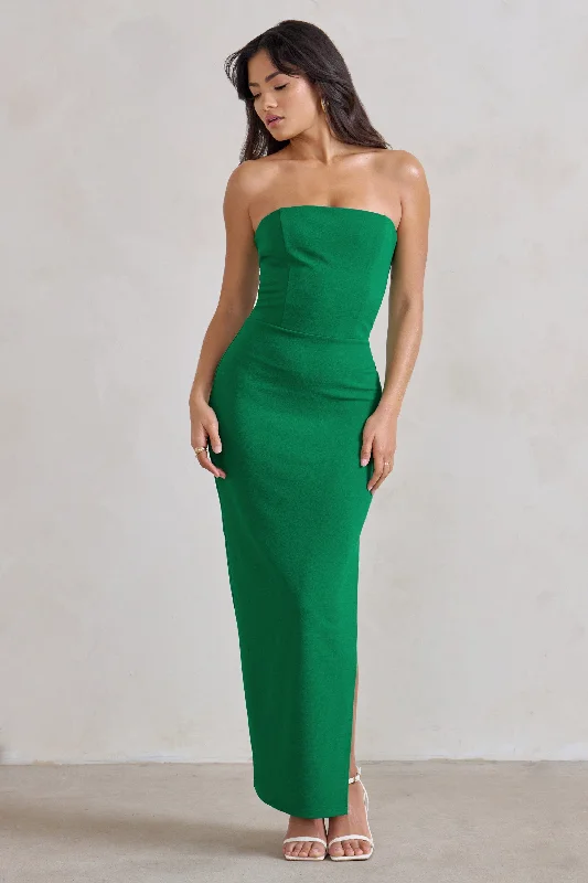 Sleeveless Women Dress in Bright Colors for Summer PartiesDina | Green Bandeau Maxi Dress With Split