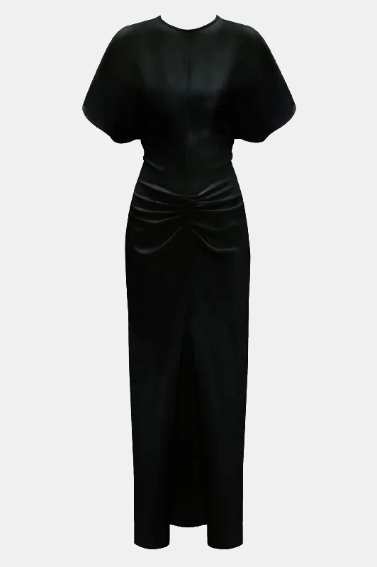 Backless Women Dress for a Sexy and Alluring Look at Evening EventsGathered Waist Midi Dress in Black