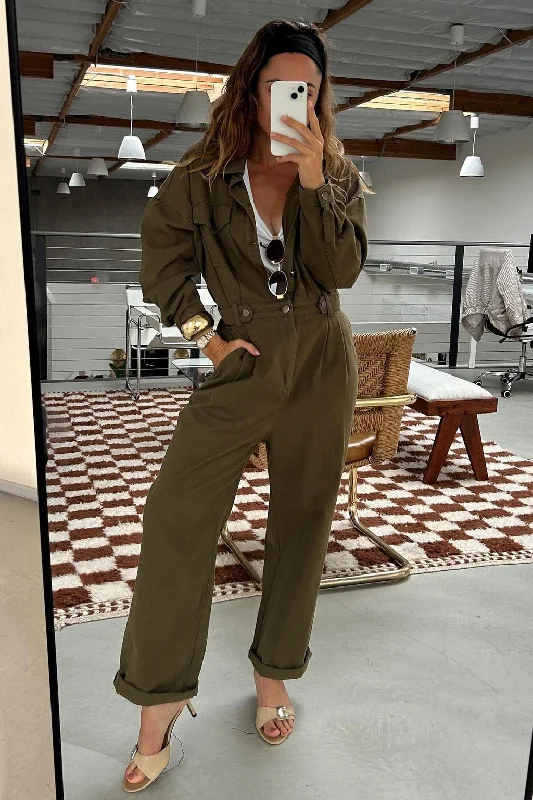 Women jumpsuits with spaghetti - strap tops for a delicate and breezy lookHendrix Olive Straight Leg Jumpsuit