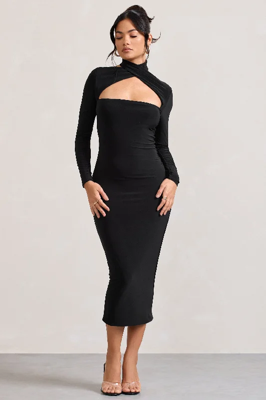 Long - Sleeve Women Dress in Velvet for a Luxurious Winter LookHigh Hopes | Black Halter-Neck Long-Sleeved Bodycon Midi Dress