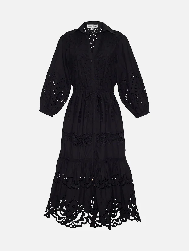 Empire Waist Women Dress to Accentuate the Bust and Conceal the WaistHutton Dress in Black Embroidered Eyelet