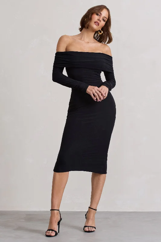 Shift Women Dress with a Simple and Classic Design for Everyday WearIntercept | Black Bodycon Bardot Tie-Back Midi Dress