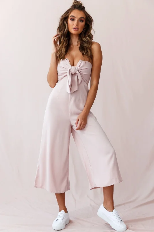 Women jumpsuits with polka - dot patterns for a classic and playful styleKhloe Summer Bow Tie Jumpsuit Blush