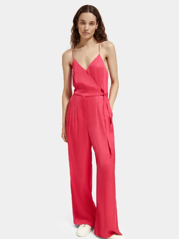 Women jumpsuits with a V - neck for a flattering and elongating effectLightweight v-neck racerback jumpsuit