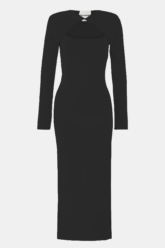 Sheath Women Dress with a Tailored Fit for a Professional LookLong Sleeve Knit Midi Dress in Black