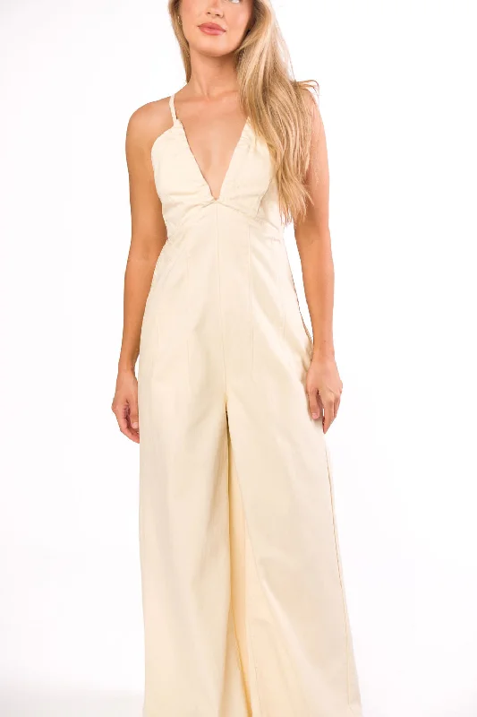 Women jumpsuits with tassel trims for a playful and fashionable touchMidweek 100% Cotton Denim Jumpsuit in Ivory