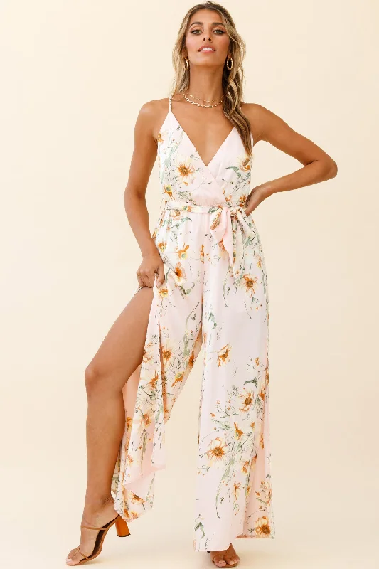 Women jumpsuits with fringe accents for a bohemian and fun - loving styleMiso Wide-Leg Cami Jumpsuit Poppy Print Pink