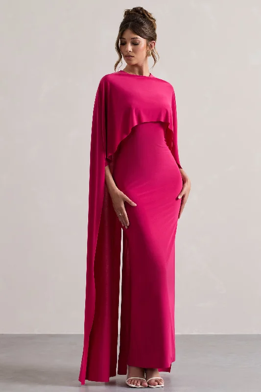 Little Black Women Dress with Sequins for a Glamorous Night OutPadma | Pink Draped Maxi Dress With Cape Sleeves