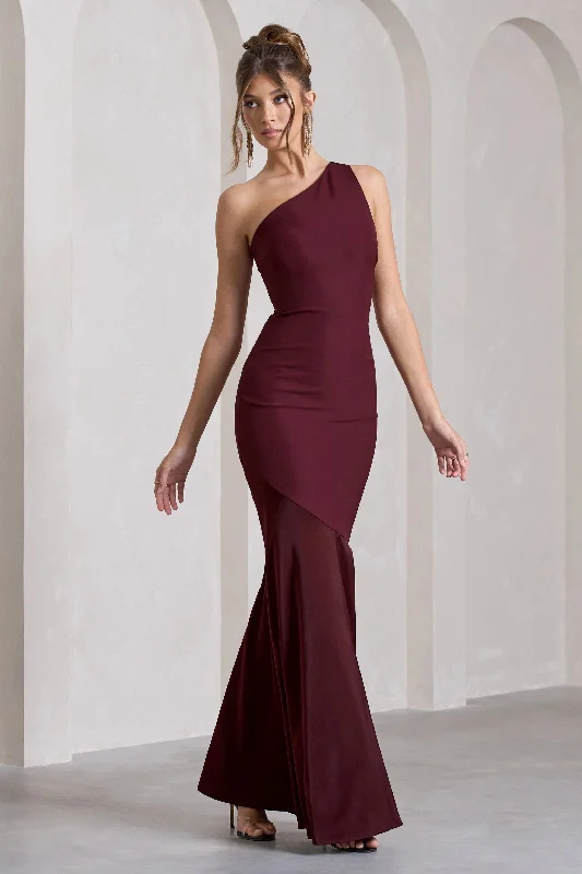 Empire Waist Women Dress to Accentuate the Bust and Conceal the WaistPassion | Plum One Shoulder Cut-Out Fishtail Maxi Dress