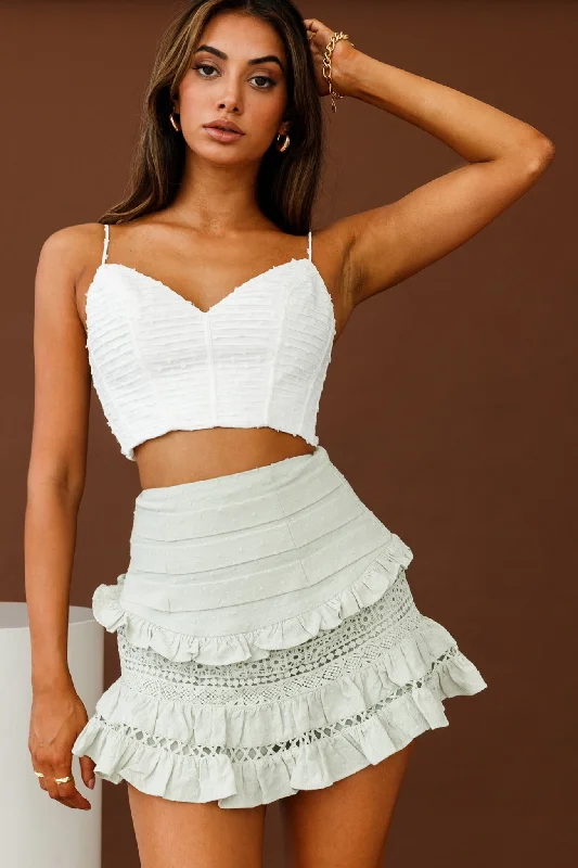 Halter Neck Women Dress to Show Off the Shoulders and NecklinePerfect Timing Pleated Waist Frill Trim Mini Skirt Sage