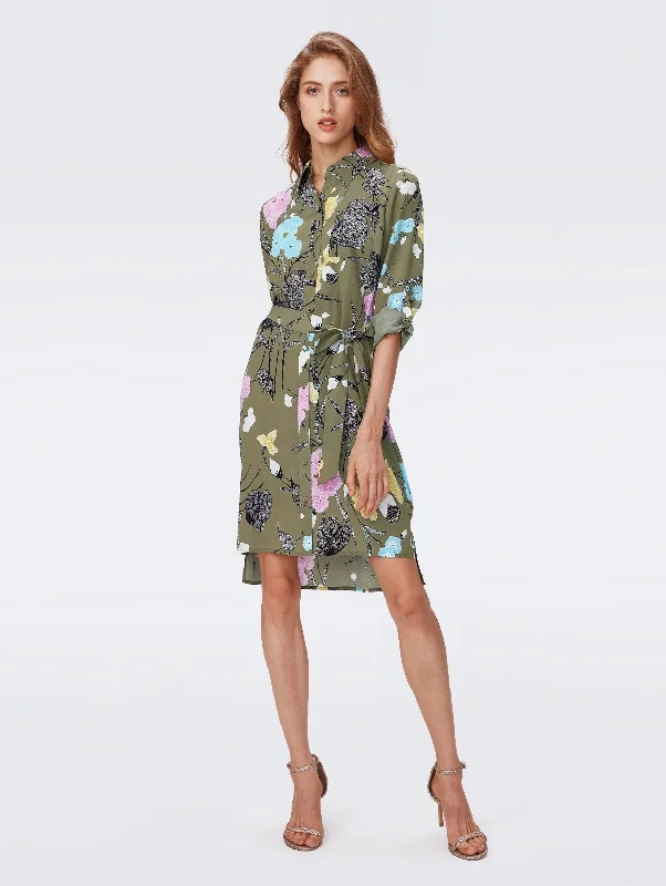 Empire Waist Women Dress to Accentuate the Bust and Conceal the WaistPrita Dress in Olive Floral