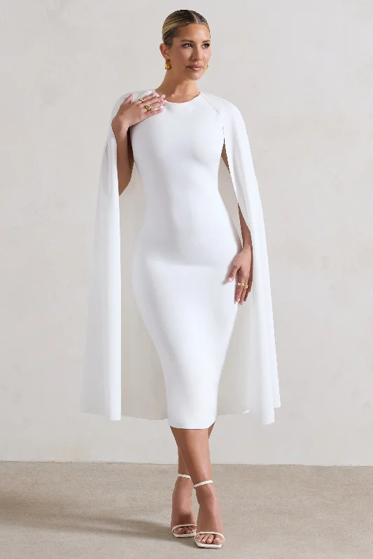 Backless Women Dress for a Sexy and Alluring Look at Evening EventsRafaela | White Bodycon Midi Dress With Cape Sleeves