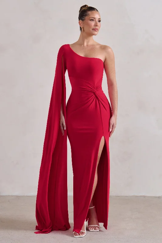 Ball Gown Women Dress with a Full Skirt for a Princess - like LookRomi | Red One Shoulder Twist Design Maxi Dress