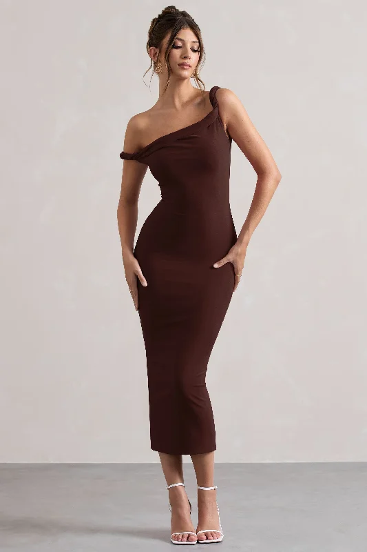 Sheath Women Dress with a Tailored Fit for a Professional LookSalome | Chocolate Brown Twisted Asymmetric Midi Dress