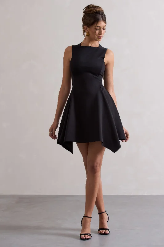 Plus Size Women Dress with a Flattering A - Line Cut for Comfort and StyleScout | Black Sleeveless Draped Hem Mini Dress