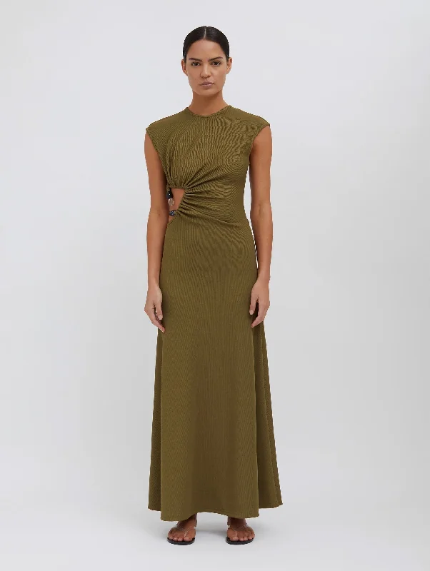 Plus Size Women Dress with a Flattering A - Line Cut for Comfort and StyleTri Crystal Stone Tank Dress in Olive