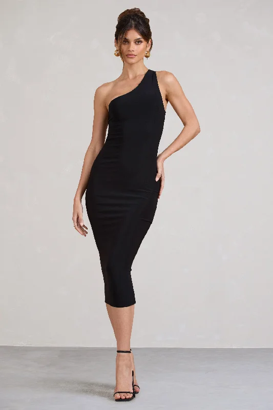 Empire Waist Women Dress to Accentuate the Bust and Conceal the WaistVineyard | Black Asymmetric Backless Bodycon Midi Dress