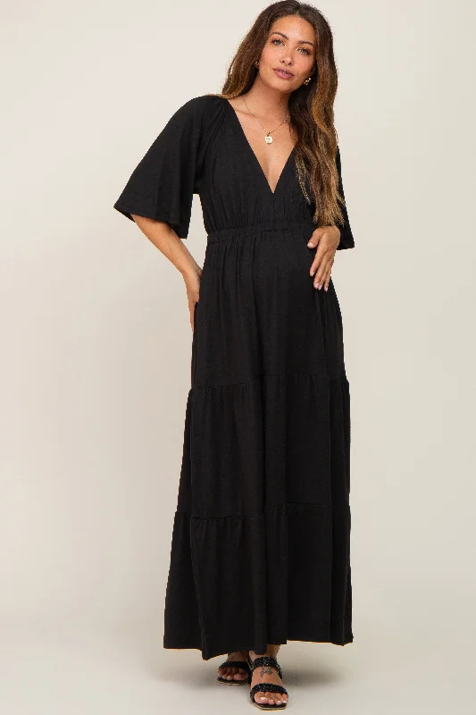 Midi dresses with sheer panels for a touch of allureBlack Deep V-Neck Tiered Maternity Maxi Dress