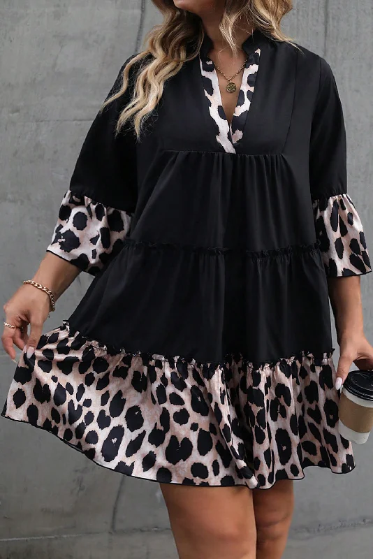 Midi dresses with ruffled sleeves for a more feminine and voluminous lookLeopard Colorblock Ruffle Dress Plus Size