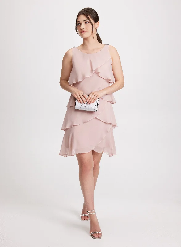 Midi dresses with button - down skirts for a unique and functional designChiffon Tiered Cocktail Dress