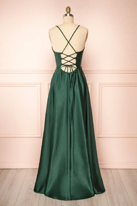 Midi dresses with patchwork patterns for a one - of - a - kind styleJulia Green | Satin Maxi Dress w/ High Slit