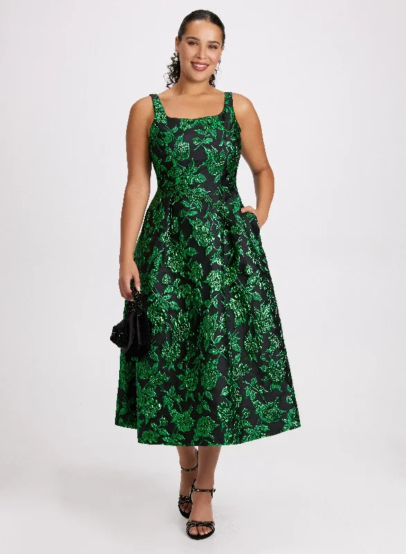 Midi dresses with empire waists for a flattering maternity optionMetallic Jacquard Dress