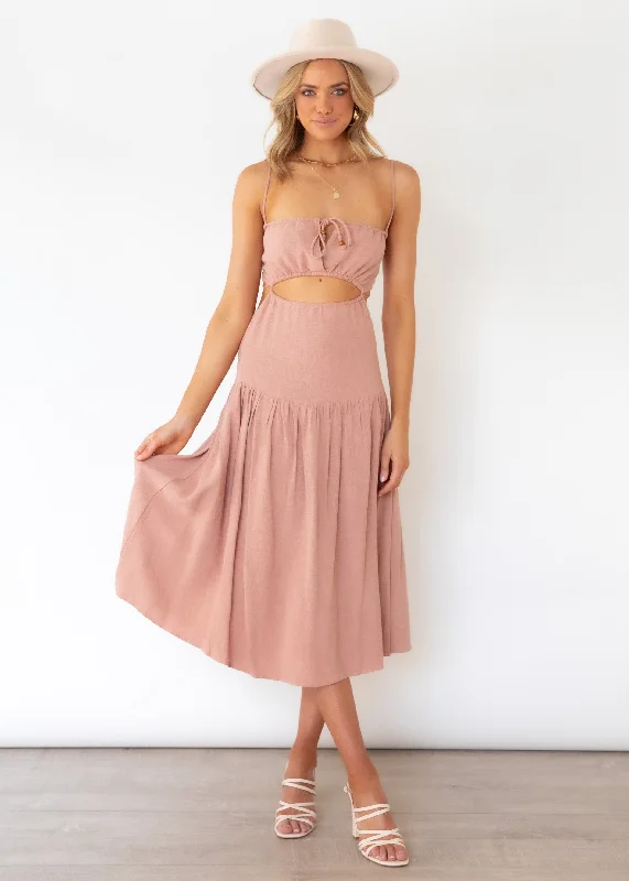 Sleeveless midi dresses with lace details for summer weddingsNia Midi Dress - Mocha