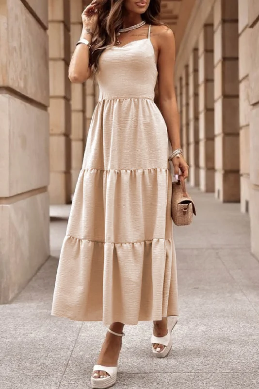 Midi dresses with bow accents for a sweet and charming lookCrossover Backless Tiered Maxi Dress