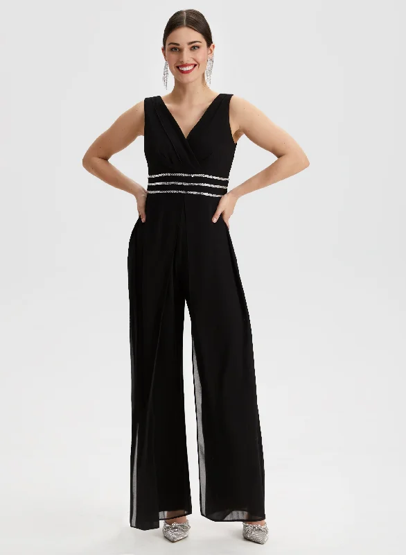 Maxi - inspired midi dresses with flowing fabrics for a beachy vibeRhinestone Stripe Detail Jumpsuit