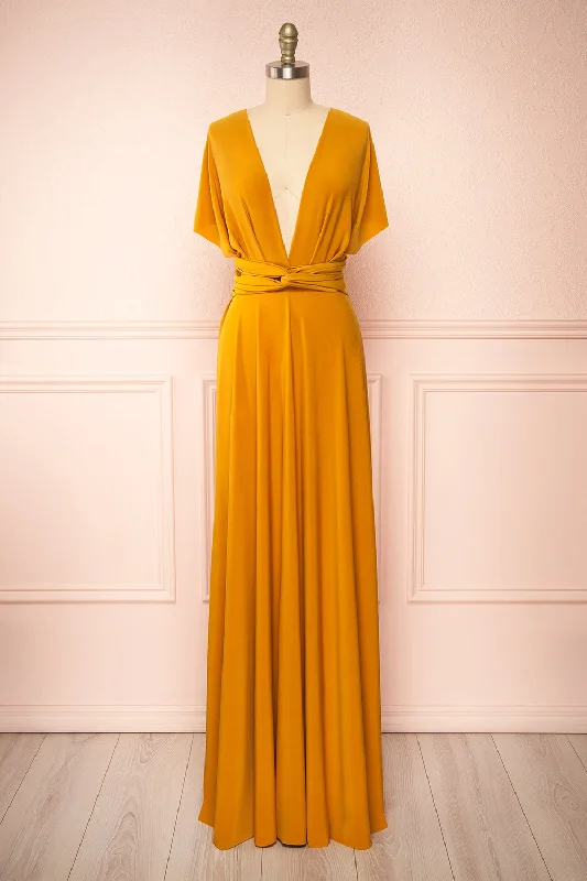 Midi dresses with denim fabric for a casual yet stylish day outViolaine Mustard | Convertible Maxi Dress