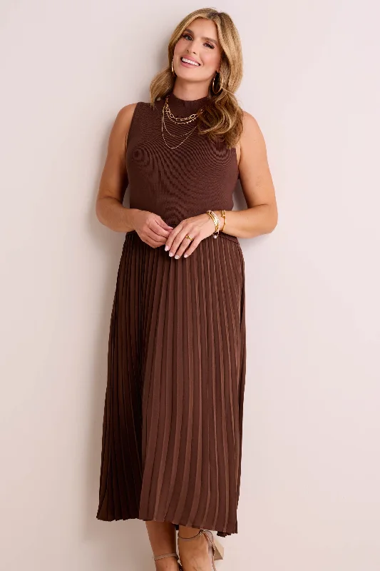 High - low midi dresses with geometric patterns for a modern partyWyatt Dress- Chocolate